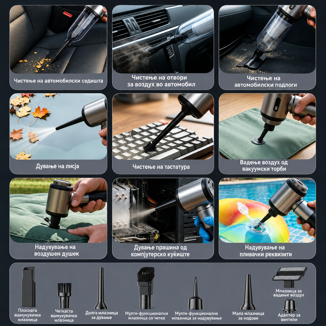 MDHL 4-во-1 Auto Smart Kit – Правосмукалка, компресор, дувалка и фенер