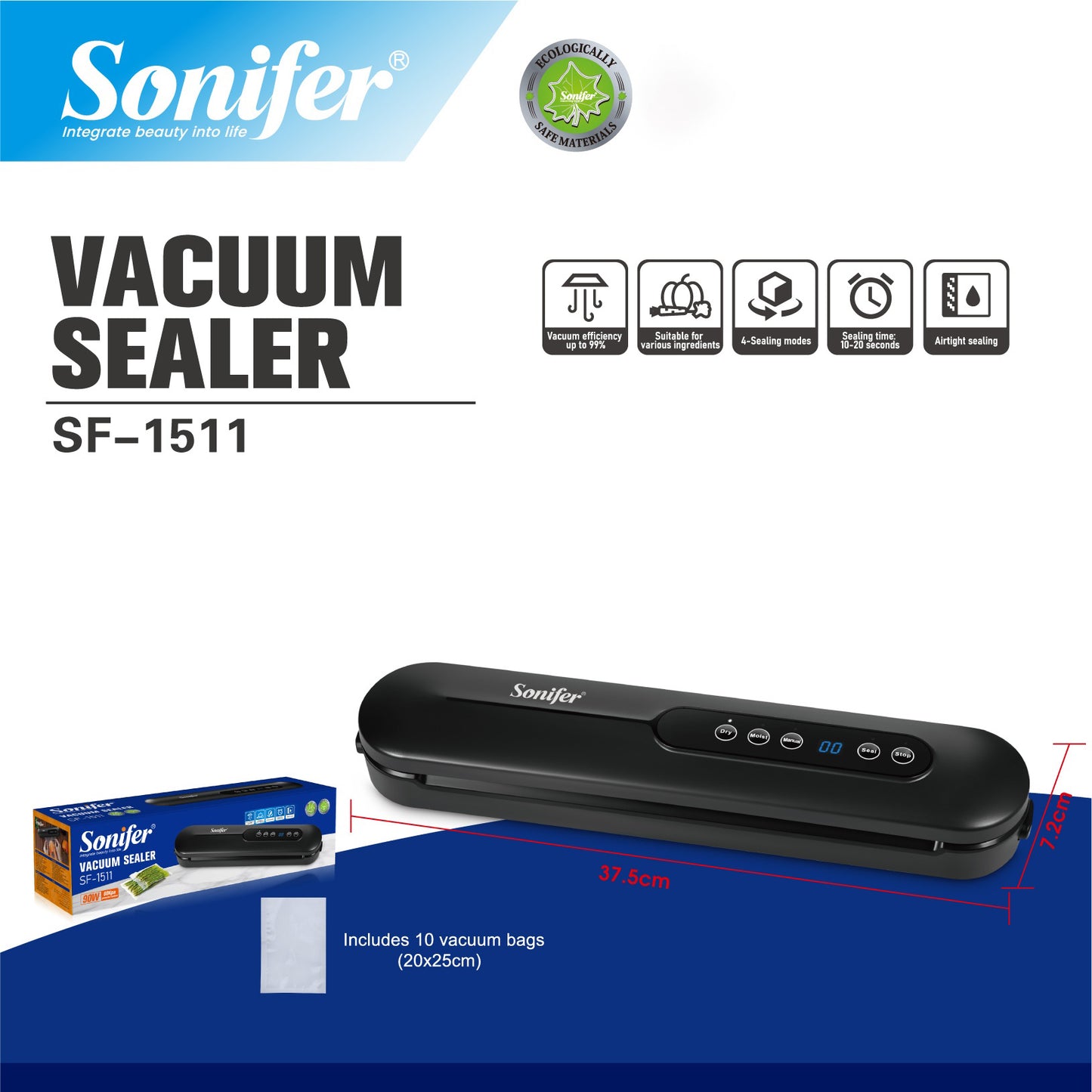 Апарат за затварање и вакумирање кеси Sonifer SF-1511