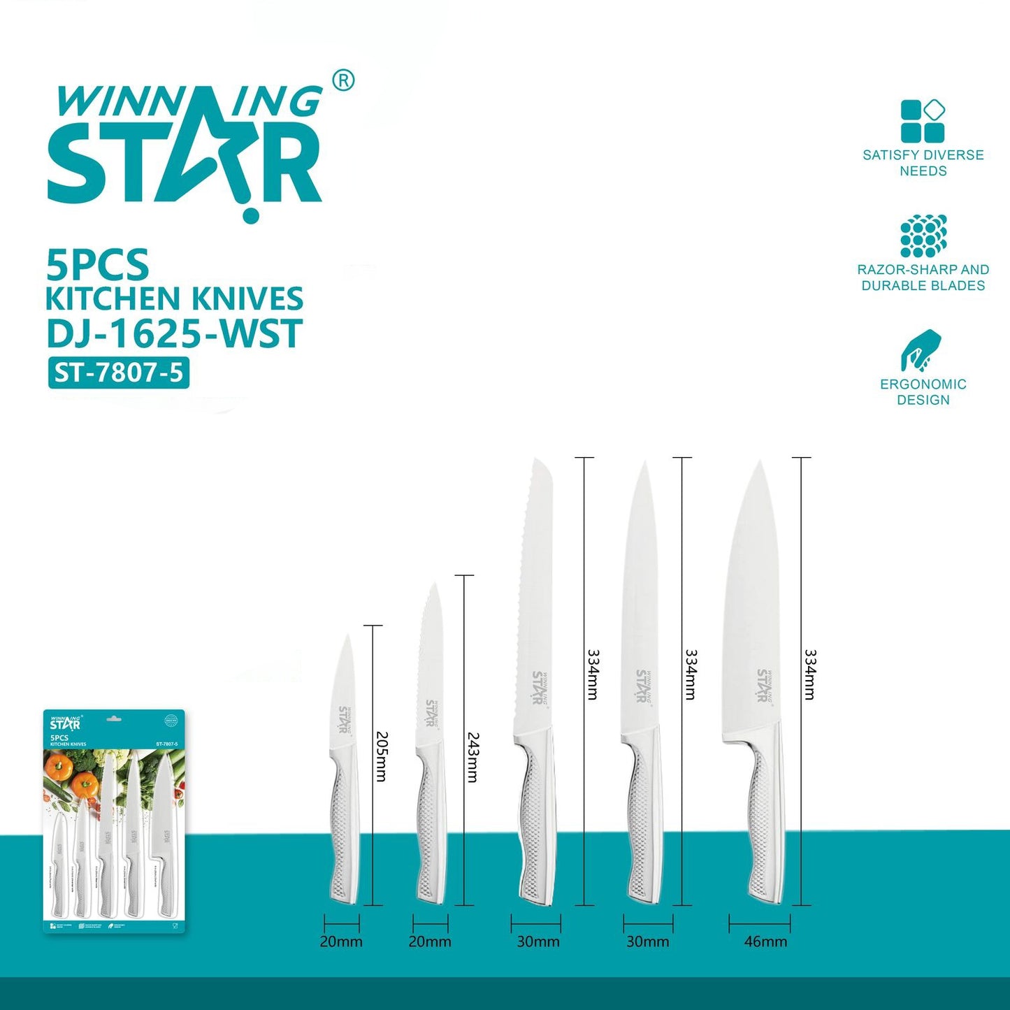 Сет кујнски ножеви Winning Star ST-7807-5