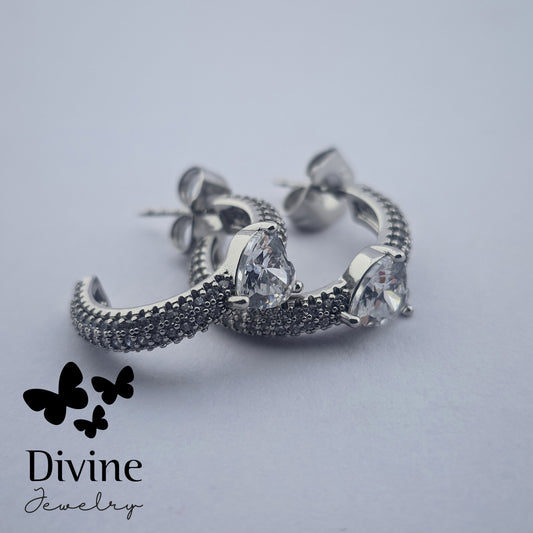Divine Обетки “Crystal Heart Hoops”